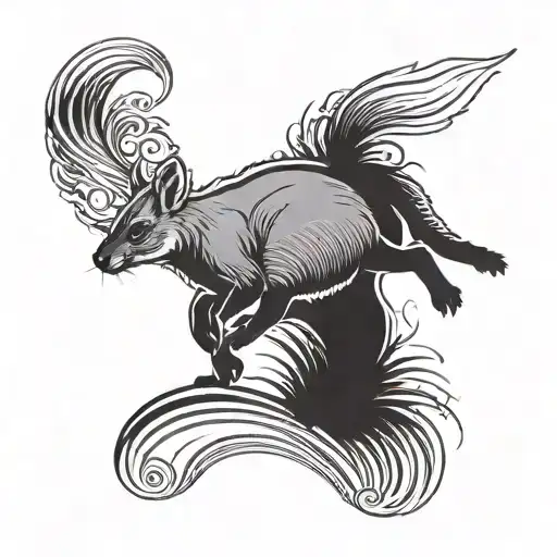 Agile Wallaby Silhouette Jumping Over A Rainbow