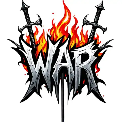 The Word War Spelled In Fire With Swords Spears