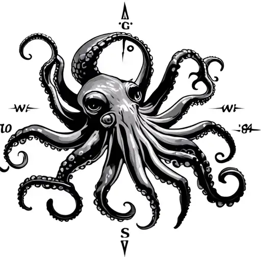 Octopus With 8 Legs Compass In Background Black And White With Bartoe In Bold