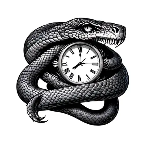 Scar Eyed Cobra Wrapped Around A Clock
