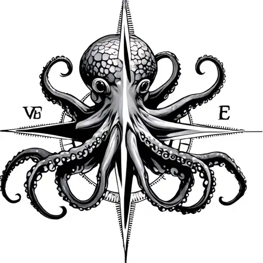 Octopus With 8 Legs Compass In Background Black And White With Bartoe In Bold