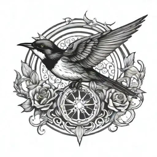 Swallow Bird In A Human Bones Circale