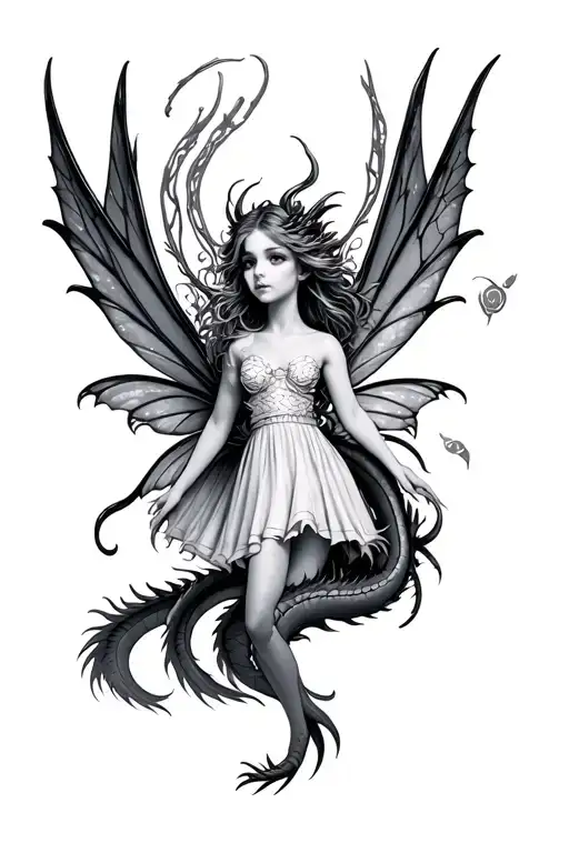 Small Fairy With Dragon Flying