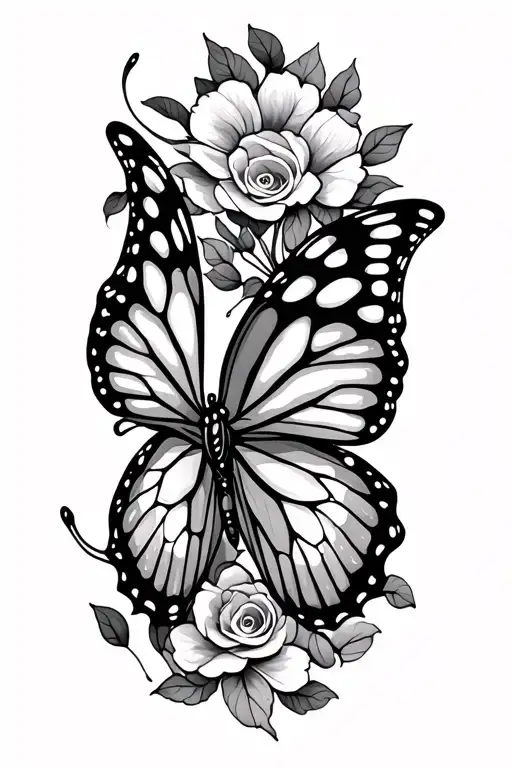 Fine Line Tattoo And Butterfly Flying