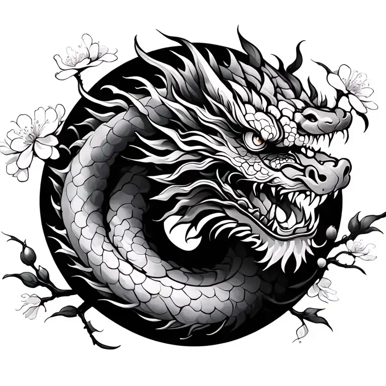 Chinese Dragon With Cherry Blossoms