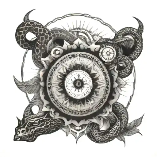 Mandala Style Japanese Style With Watch Which Define Time And Unsuccessful Dreams And Snake