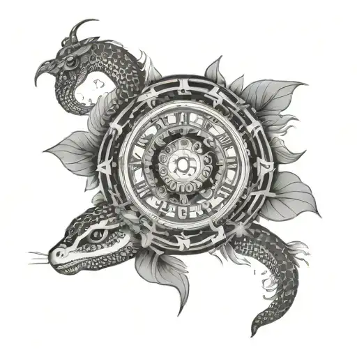 Mandala Style Japanese Style With Watch Which Define Time And Unsuccessful Dreams And Snake
