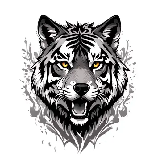 Tattoo Wolf Mix Tiger Surrounded