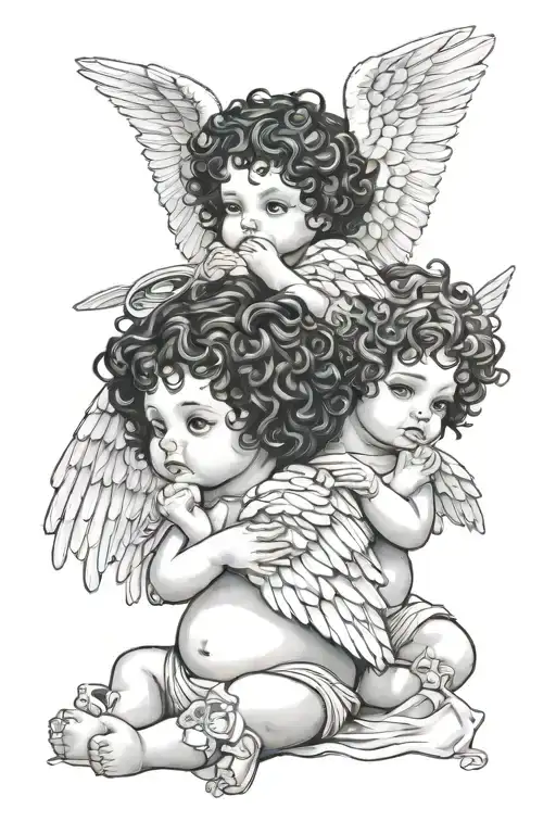 See No Evil Hear See Speak No Evil Baby Angels With Black Curly Hair
