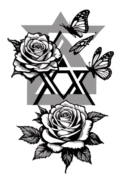 Star Of David And A Rose With A Butterfly