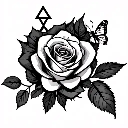 Star Of David And A Rose With A Butterfly