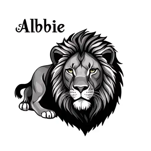 The Name Abbie In Cursive With A Lion Next To It