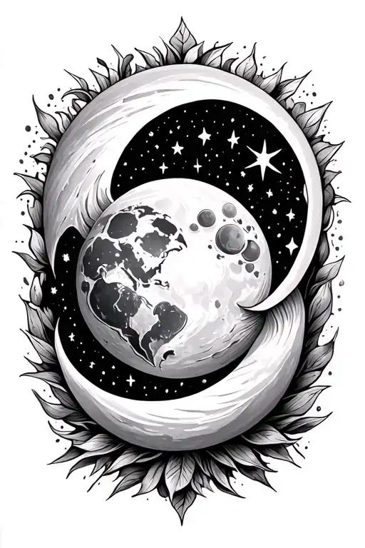 Stars With Moon And Sun