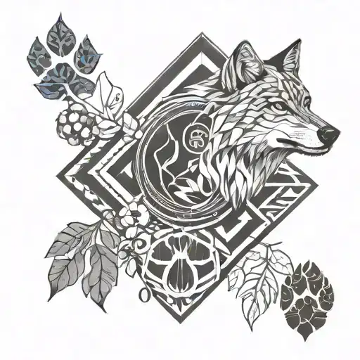 A Geometric Design Incorporating Coffee Beans And Wolf Paw Prints