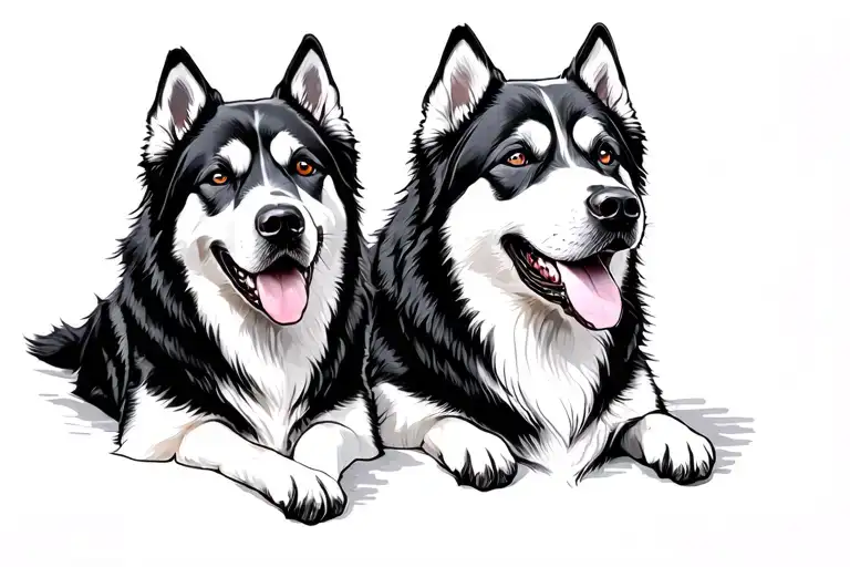 Malamute And Black Labrador Retriever