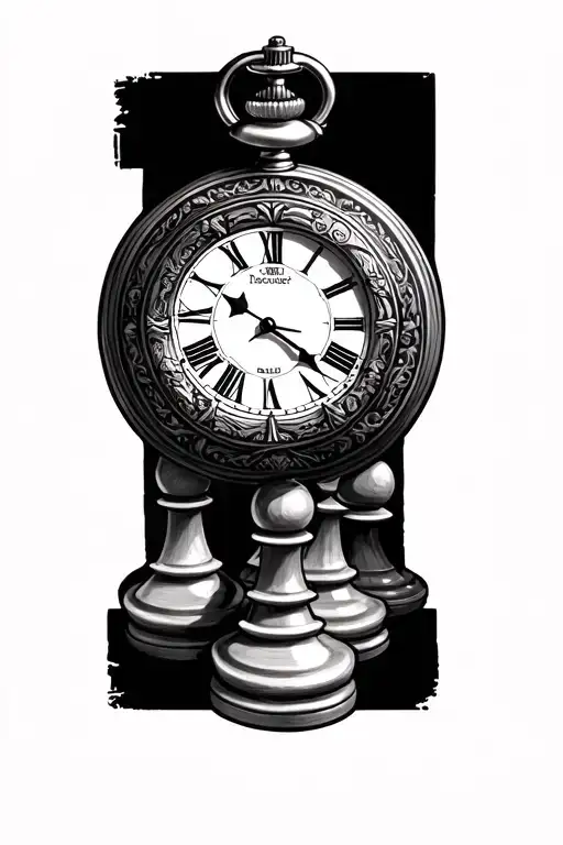 Pocket Watch And Chess Pieces