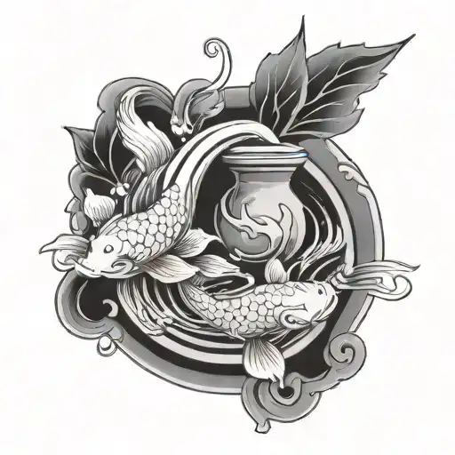 Urn Pouring Water With Koi