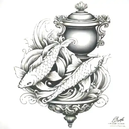 Urn Pouring Water With Koi