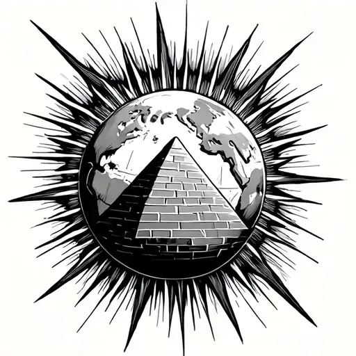 Sun With Flares Hitting Earth With Pyramid