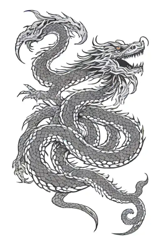 A Black And White Minimal Dragon With Snake Body Shape For My Back With Red Line Line In His Body
