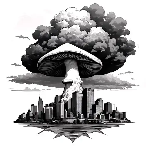 Mushroom Cloud With Philadelphia Skyline For Men's Shoulder