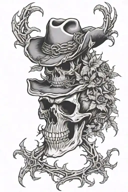 Cowboy Skull Sorounded By Thorns Vine