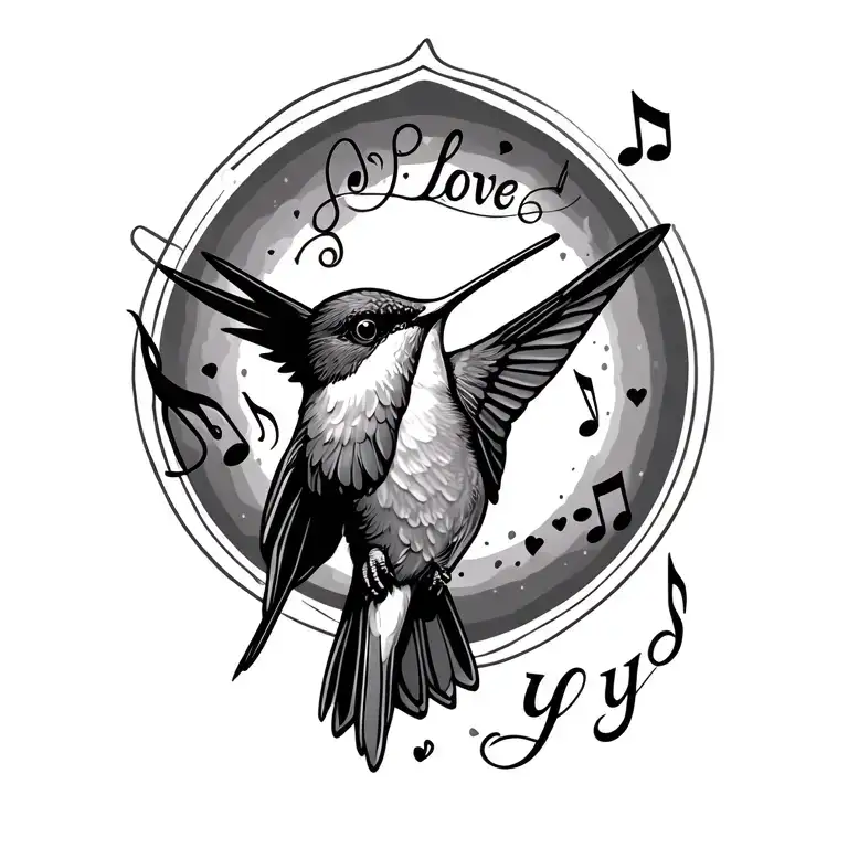 Hummingbird With Singing Music Notes Saying I Love Yku