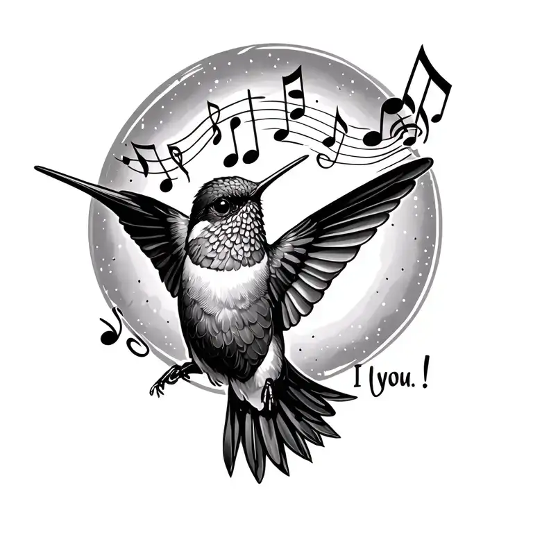 Hummingbird With Singing Music Notes Saying I Love You