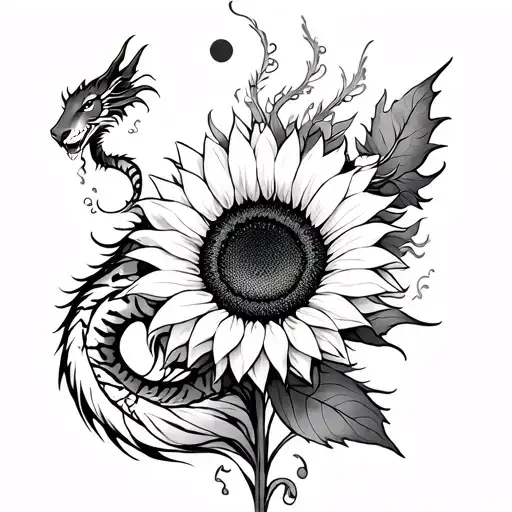 Sunflower With Either Dragon Or Tiger And Heaven Theme