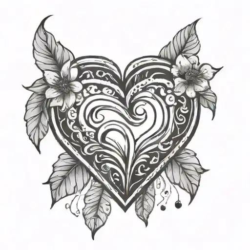 Simple Black Line Heart Tattoo Arround Women Areola