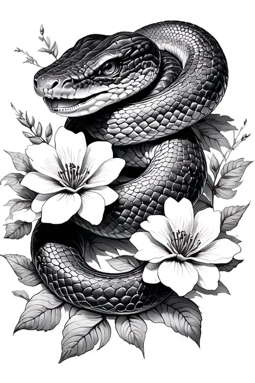 Hognose Snake And Flowers Blooming