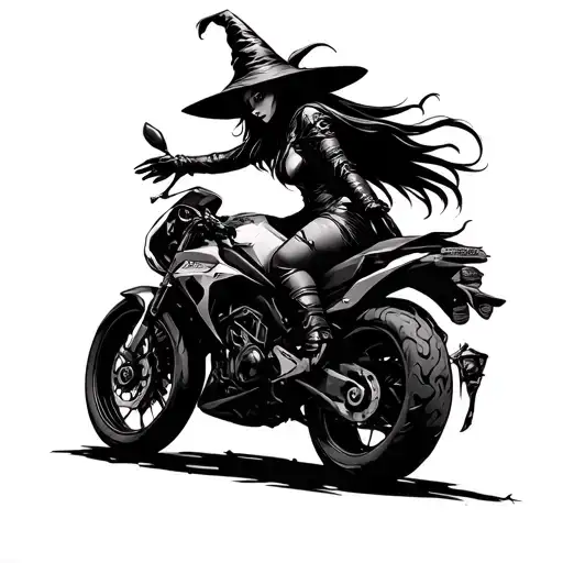 Silhouette Of A Witch On A Kawaski Ninja Motor Bike