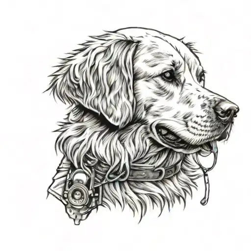 A Detailed Portrait Of A Golden Retriever With Hunting Gear