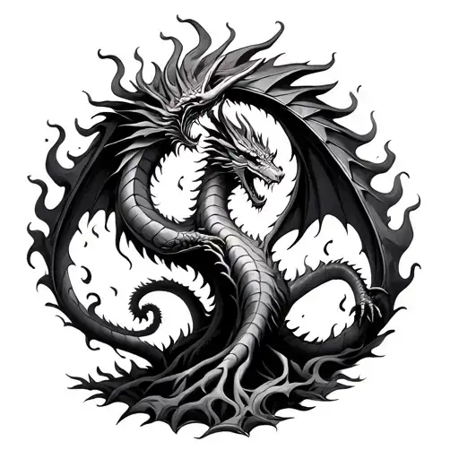 Dragon Family Tree Made Of Fire