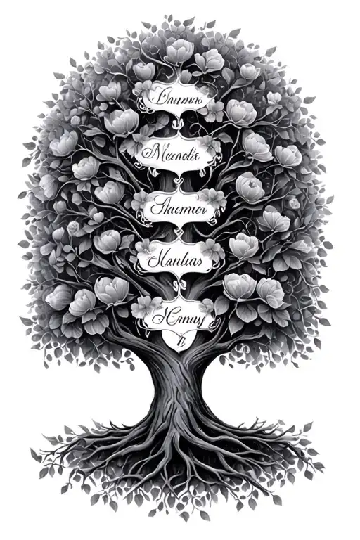 Family Tree Including 5 Kids Names Intertwined
