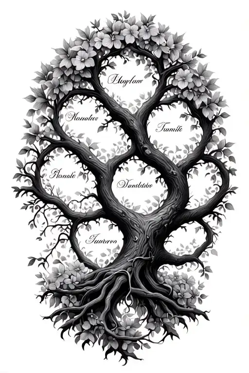 Family Tree Including 5 Kids Names Intertwined Vines