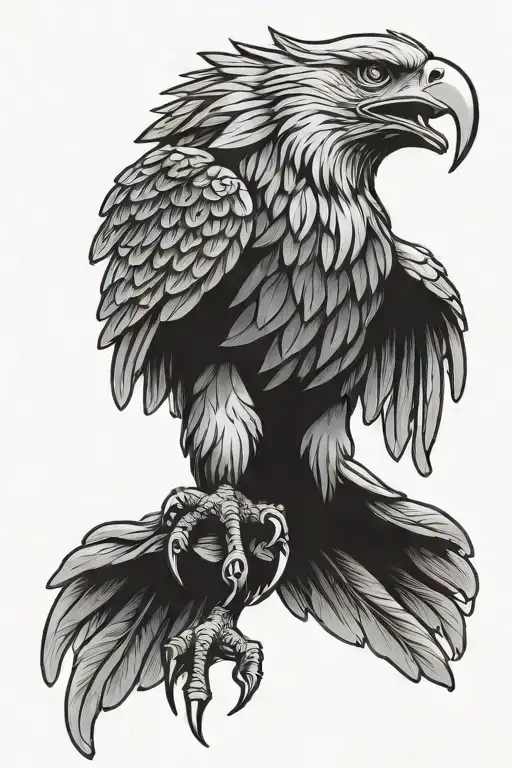 American Traditional Eagle Holding Flower In Claws