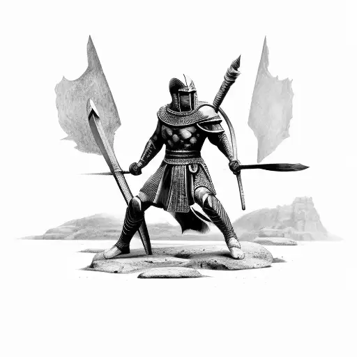 Front Facing Full Body Spartan Pulling Excalibur From Stone