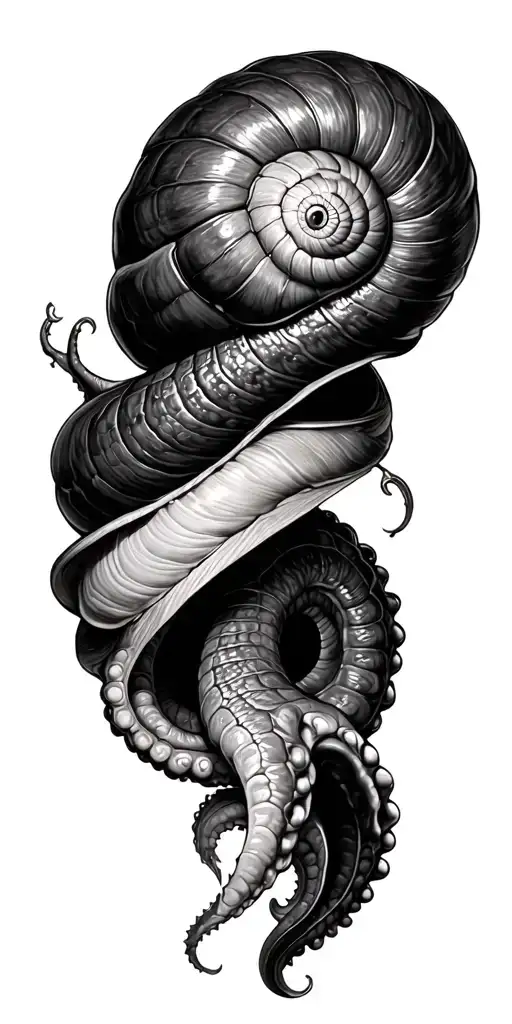 Ancient Snail Sleeve Wrapped In Embrace Around Kraken With Tentacles
