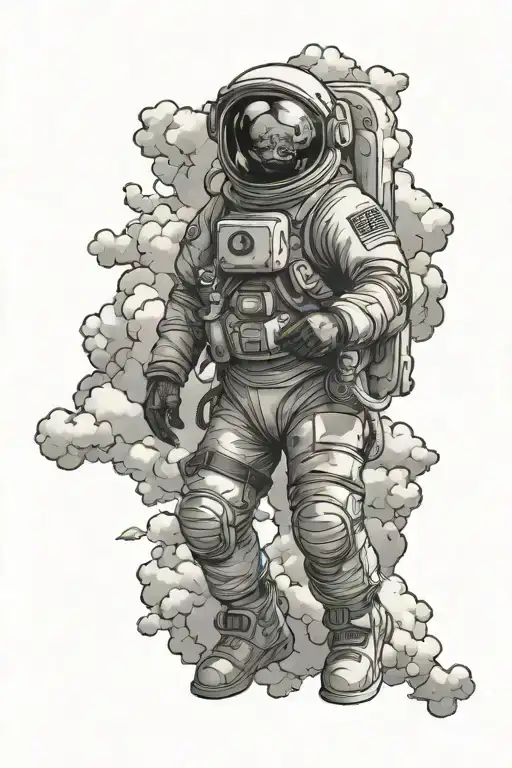 Astronaut Floating Clouds Surrounding