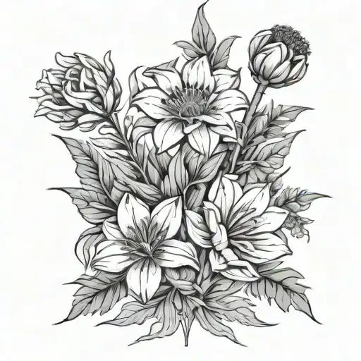 Chickory Flower Bouquet Fine Line