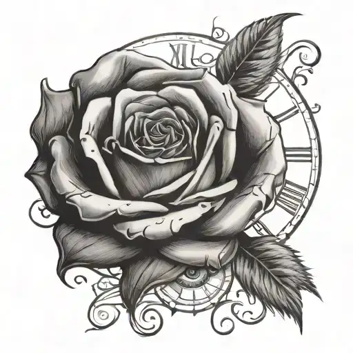 Rose And Eye With Clock Roman Numeral