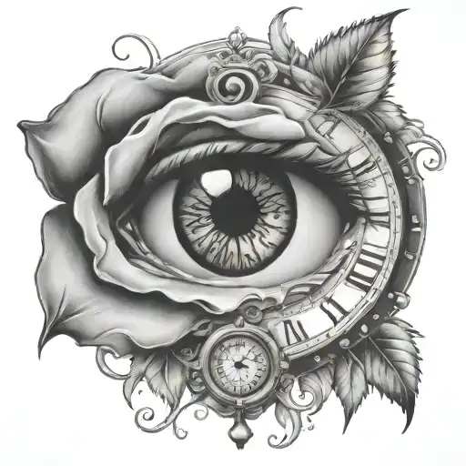Rose And Eye With Clock Roman Numeral Crying Eyes