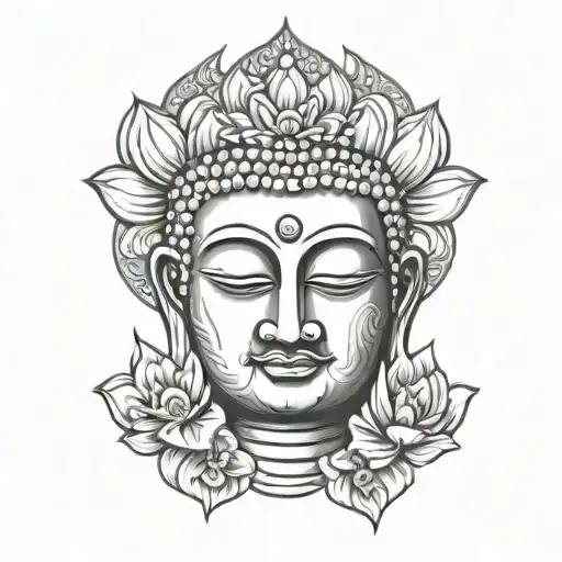 Buddha Face With Flowers
