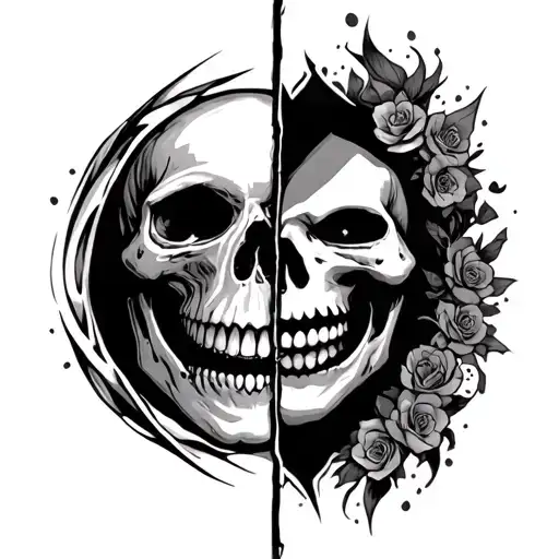 Skull And Smiley Face Split Down The Middle