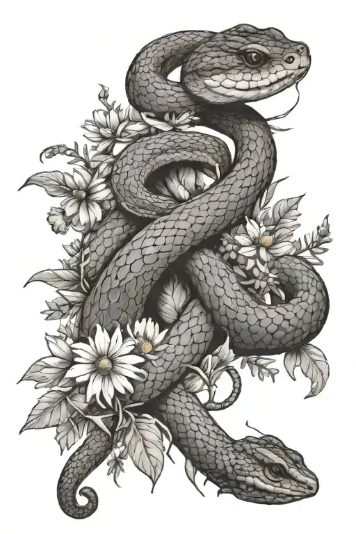 Snake And Lavender And Daisies And Forget Me Not Flowers