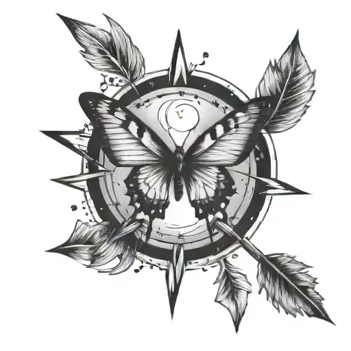 Combine Butterfly And Arrow With Waning Crescent Moon