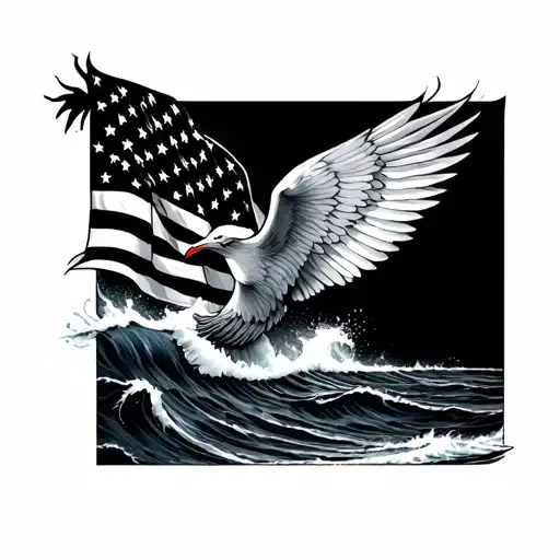 Patriotic Arm Sleeve Tattoo Featuring Ocean Elements