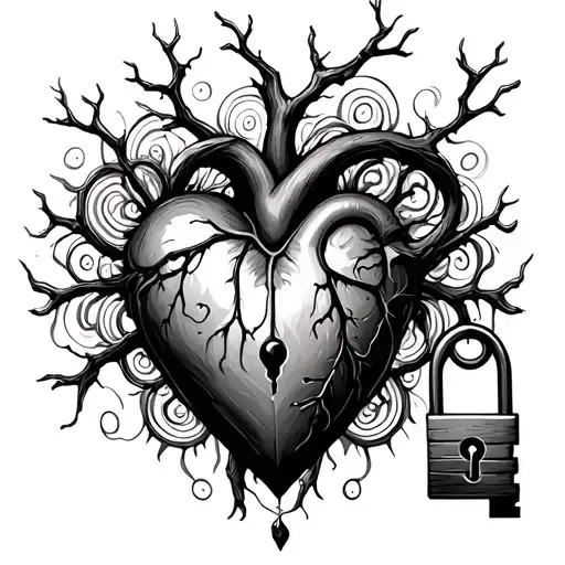 Tree Branches And Real Heart And Lock And Unreachable Key And Spirals