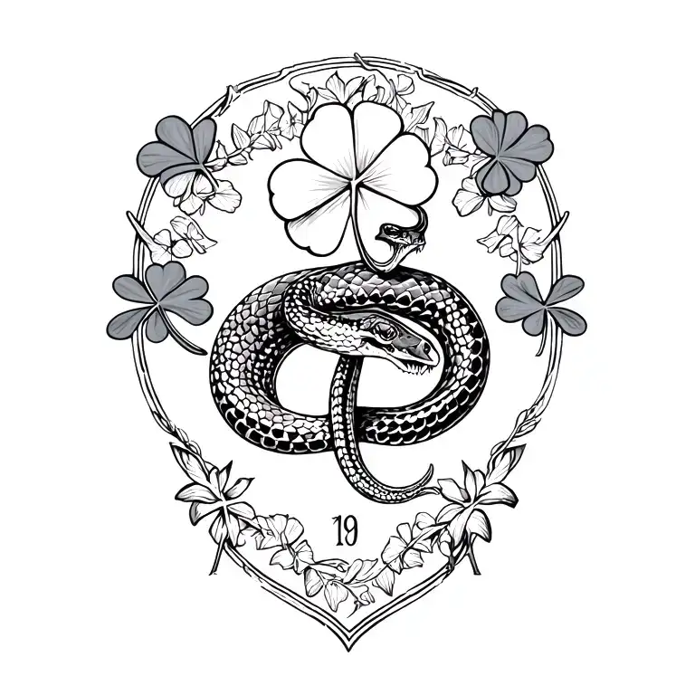 Memorial Tattoo With Snake Amd Clover